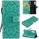 For LG G9 Pressed Printing Sunflower Pattern Horizontal Flip PU Leather Case Holder & Card Slots & Wallet & Lanyard(Green) - 1