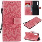 For LG G9 Pressed Printing Sunflower Pattern Horizontal Flip PU Leather Case Holder & Card Slots & Wallet & Lanyard(Pink) - 1