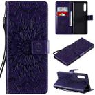 For LG G9 Pressed Printing Sunflower Pattern Horizontal Flip PU Leather Case Holder & Card Slots & Wallet & Lanyard(Purple) - 1