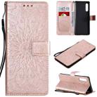 For LG G9 Pressed Printing Sunflower Pattern Horizontal Flip PU Leather Case Holder & Card Slots & Wallet & Lanyard(Rose Gold) - 1