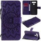 For LG K41S & K51S Pressed Printing Sunflower Pattern Horizontal Flip PU Leather Case Holder & Card Slots & Wallet & Lanyard(Purple) - 1