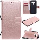 For LG K41S & K51S Pressed Printing Sunflower Pattern Horizontal Flip PU Leather Case Holder & Card Slots & Wallet & Lanyard(Rose Gold) - 1