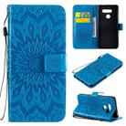 For LG K50S Pressed Printing Sunflower Pattern Horizontal Flip PU Leather Case Holder & Card Slots & Wallet & Lanyard(Blue) - 1