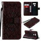 For LG K50S Pressed Printing Sunflower Pattern Horizontal Flip PU Leather Case Holder & Card Slots & Wallet & Lanyard(Brown) - 1