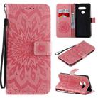 For LG K50S Pressed Printing Sunflower Pattern Horizontal Flip PU Leather Case Holder & Card Slots & Wallet & Lanyard(Pink) - 1