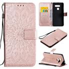 For LG K50S Pressed Printing Sunflower Pattern Horizontal Flip PU Leather Case Holder & Card Slots & Wallet & Lanyard(Rose Gold) - 1