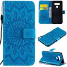 For LG K51 Pressed Printing Sunflower Pattern Horizontal Flip PU Leather Case Holder & Card Slots & Wallet & Lanyard(Blue) - 1