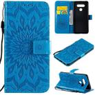 For LG K51 Pressed Printing Sunflower Pattern Horizontal Flip PU Leather Case Holder & Card Slots & Wallet & Lanyard(Blue) - 1