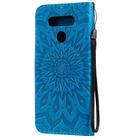 For LG K51 Pressed Printing Sunflower Pattern Horizontal Flip PU Leather Case Holder & Card Slots & Wallet & Lanyard(Blue) - 3