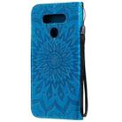 For LG K51 Pressed Printing Sunflower Pattern Horizontal Flip PU Leather Case Holder & Card Slots & Wallet & Lanyard(Blue) - 3