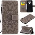 For LG K51 Pressed Printing Sunflower Pattern Horizontal Flip PU Leather Case Holder & Card Slots & Wallet & Lanyard(Grey) - 1