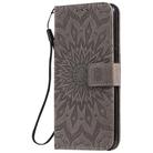 For LG K51 Pressed Printing Sunflower Pattern Horizontal Flip PU Leather Case Holder & Card Slots & Wallet & Lanyard(Grey) - 2