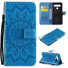 For LG K61 Pressed Printing Sunflower Pattern Horizontal Flip PU Leather Case Holder & Card Slots & Wallet & Lanyard(Blue) - 1