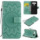 For LG K61 Pressed Printing Sunflower Pattern Horizontal Flip PU Leather Case Holder & Card Slots & Wallet & Lanyard(Green) - 1