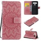 For LG K61 Pressed Printing Sunflower Pattern Horizontal Flip PU Leather Case Holder & Card Slots & Wallet & Lanyard(Pink) - 1