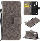 For Motorola Moto E6s (2020) Pressed Printing Sunflower Pattern Horizontal Flip PU Leather Case Holder & Card Slots & Wallet & Lanyard(Grey) - 1