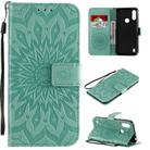 For Motorola Moto E6s (2020) Pressed Printing Sunflower Pattern Horizontal Flip PU Leather Case Holder & Card Slots & Wallet & Lanyard(Green) - 1