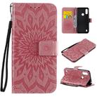 For Motorola Moto E6s (2020) Pressed Printing Sunflower Pattern Horizontal Flip PU Leather Case Holder & Card Slots & Wallet & Lanyard(Pink) - 1