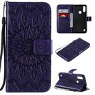 For Motorola Moto E6s (2020) Pressed Printing Sunflower Pattern Horizontal Flip PU Leather Case Holder & Card Slots & Wallet & Lanyard(Purple) - 1