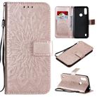 For Motorola Moto E6s (2020) Pressed Printing Sunflower Pattern Horizontal Flip PU Leather Case Holder & Card Slots & Wallet & Lanyard(Rose Gold) - 1