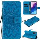 For Huawei Enjoy Z Pressed Printing Sunflower Pattern Horizontal Flip PU Leather Case Holder & Card Slots & Wallet & Lanyard(Blue) - 1