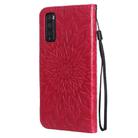 For Huawei Enjoy Z Pressed Printing Sunflower Pattern Horizontal Flip PU Leather Case Holder & Card Slots & Wallet & Lanyard(Red) - 3