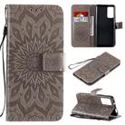 For Huawei Honor X10 Pressed Printing Sunflower Pattern Horizontal Flip PU Leather Case Holder & Card Slots & Wallet & Lanyard(Grey) - 1