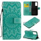 For Huawei Honor X10 Pressed Printing Sunflower Pattern Horizontal Flip PU Leather Case Holder & Card Slots & Wallet & Lanyard(Green) - 1