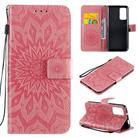 For Huawei Honor X10 Pressed Printing Sunflower Pattern Horizontal Flip PU Leather Case Holder & Card Slots & Wallet & Lanyard(Pink) - 1