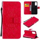 For Huawei Honor X10 Pressed Printing Sunflower Pattern Horizontal Flip PU Leather Case Holder & Card Slots & Wallet & Lanyard(Red) - 1