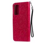 For Huawei Honor X10 Pressed Printing Sunflower Pattern Horizontal Flip PU Leather Case Holder & Card Slots & Wallet & Lanyard(Red) - 3