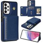 For Samsung Galaxy A53 5G Three Fold Card Bag Phone Case with Long Lanyard(Blue) - 1