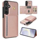 For Samsung Galaxy S24 5G Three Fold Card Bag Phone Case with Long Lanyard(Rose Gold) - 1