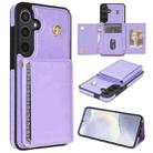 For Samsung Galaxy S24 5G Three Fold Card Bag Phone Case with Long Lanyard(Purple) - 1