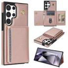 For Samsung Galaxy S23 Ultra 5G Three Fold Card Bag Phone Case with Long Lanyard(Rose Gold) - 1