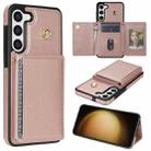 For Samsung Galaxy S23 5G Three Fold Card Bag Phone Case with Long Lanyard(Rose Gold) - 1