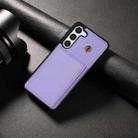 For Samsung Galaxy S23 5G Three Fold Card Bag Phone Case with Long Lanyard(Purple) - 2