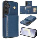 For Samsung Galaxy S24 FE 5G Three Fold Card Bag Phone Case with Long Lanyard(Blue) - 1