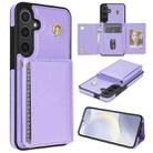 For Samsung Galaxy S23 FE 5G Three Fold Card Bag Phone Case with Long Lanyard(Purple) - 1