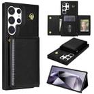 For Samsung Galaxy S22 Ultra 5G Three Fold Card Bag Phone Case with Long Lanyard(Black) - 1