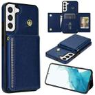 For Samsung Galaxy S22+ 5G Three Fold Card Bag Phone Case with Long Lanyard(Blue) - 1