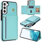 For Samsung Galaxy S22 5G Three Fold Card Bag Phone Case with Long Lanyard(Mint) - 1