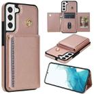 For Samsung Galaxy S22 5G Three Fold Card Bag Phone Case with Long Lanyard(Rose Gold) - 1