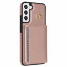 For Samsung Galaxy S21+ 5G Three Fold Card Bag Phone Case with Long Lanyard(Rose Gold) - 3