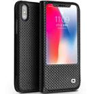 For iPhone X / XS QIALINO Grid Texture Horizontal Flip Leather Case  with Smart View Window & Sleep / Wake-up Function(Black) - 1