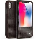 For iPhone X / XS QIALINO Grid Texture Horizontal Flip Leather Case  with Smart View Window & Sleep / Wake-up Function(Brown) - 1