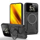 For Xiaomi Poco X3 Large Window MagSafe Holder Phone Case(Black) - 1