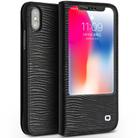 For iPhone X / XS QIALINO Lizard Texture Horizontal Flip Leather Case with Smart View Window & Sleep / Wake-up Function(Black) - 1