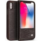 For iPhone X / XS QIALINO Lizard Texture Horizontal Flip Leather Case with Smart View Window & Sleep / Wake-up Function(Brown) - 1