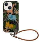 For iPhone 13 Animal Pattern IMD Full Coverage TPU Phone Case with Lanyard(Forest World) - 1